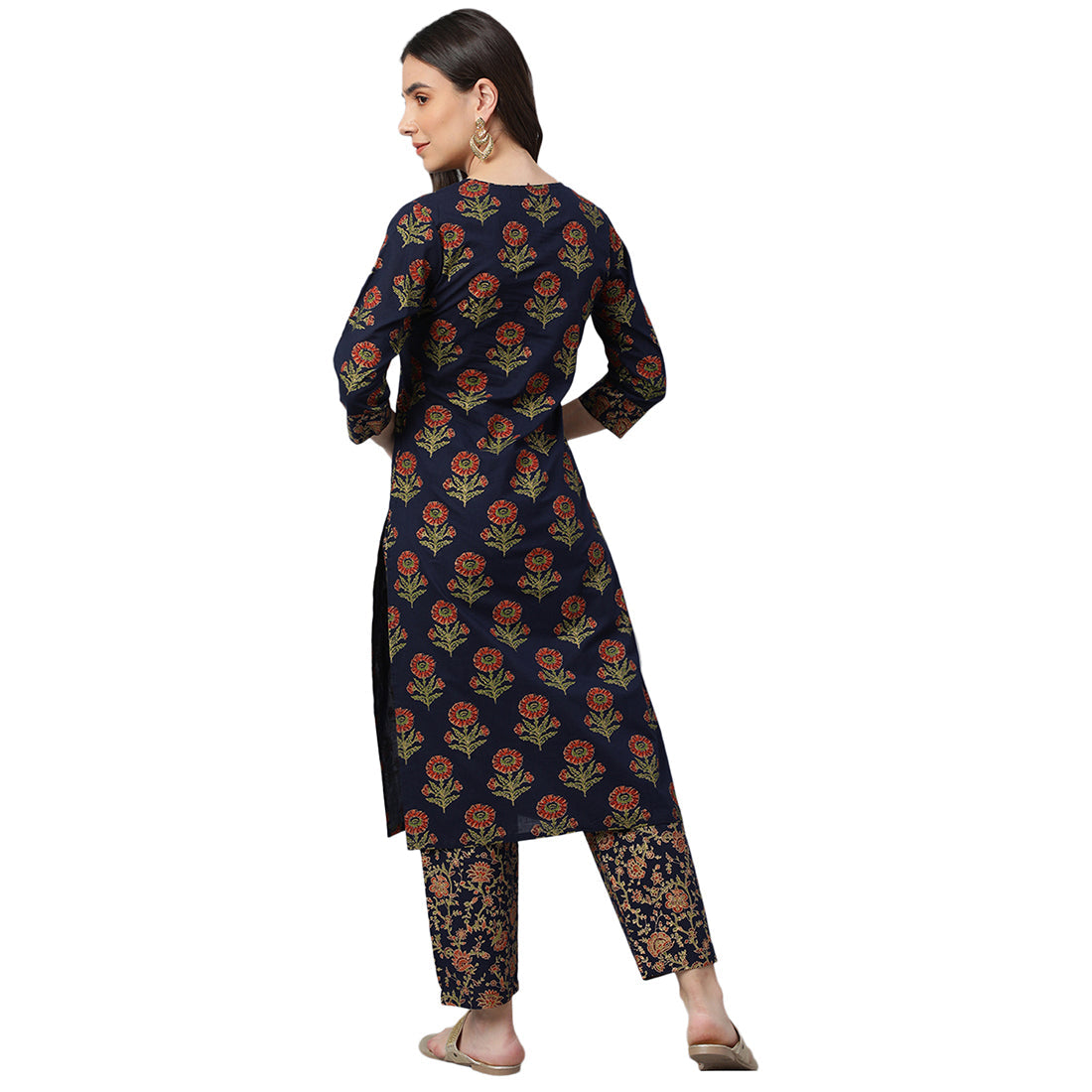 Idalia Navy Blue Gold Printed Cotton Kurta Set