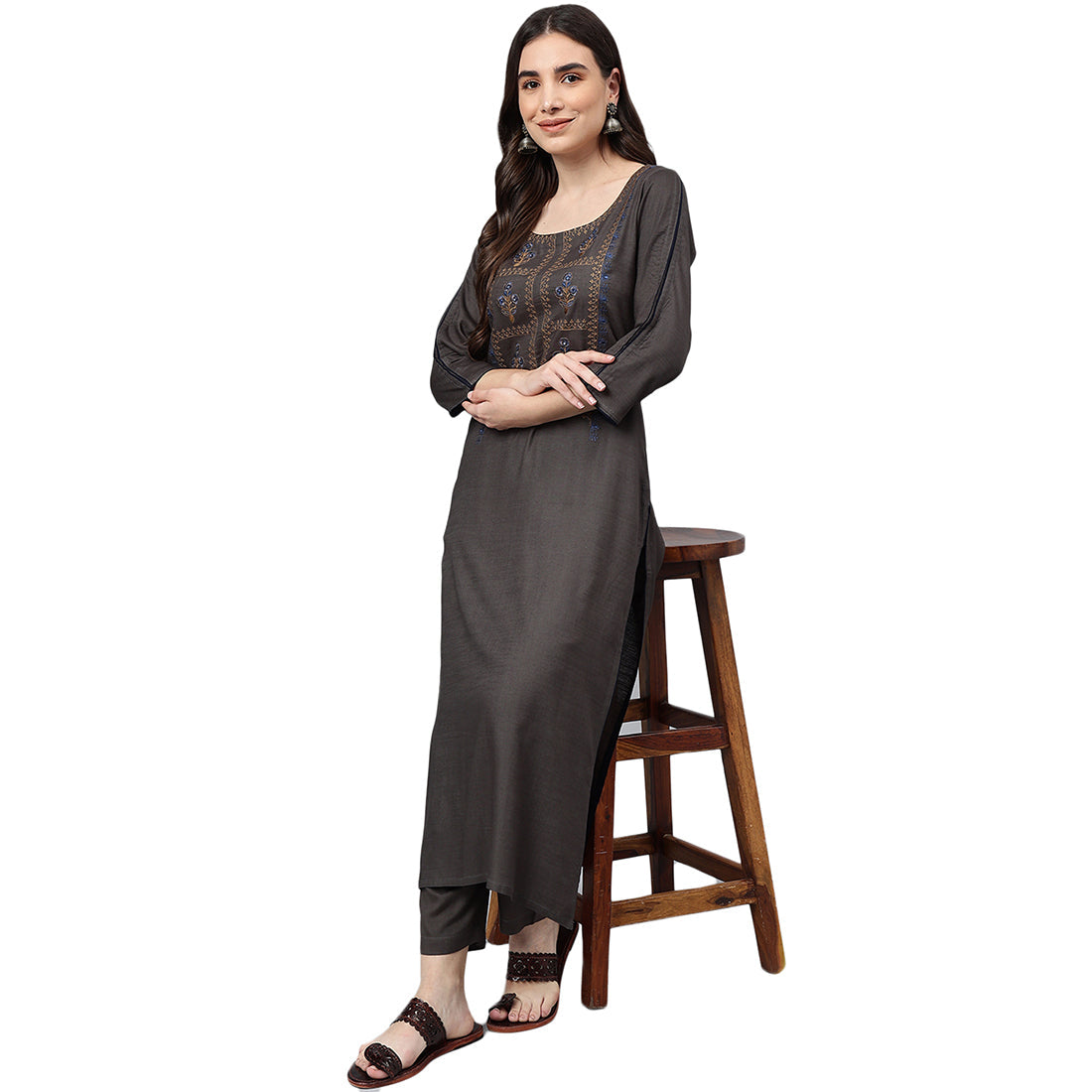 Idalia Grey Embroidered Kurta set