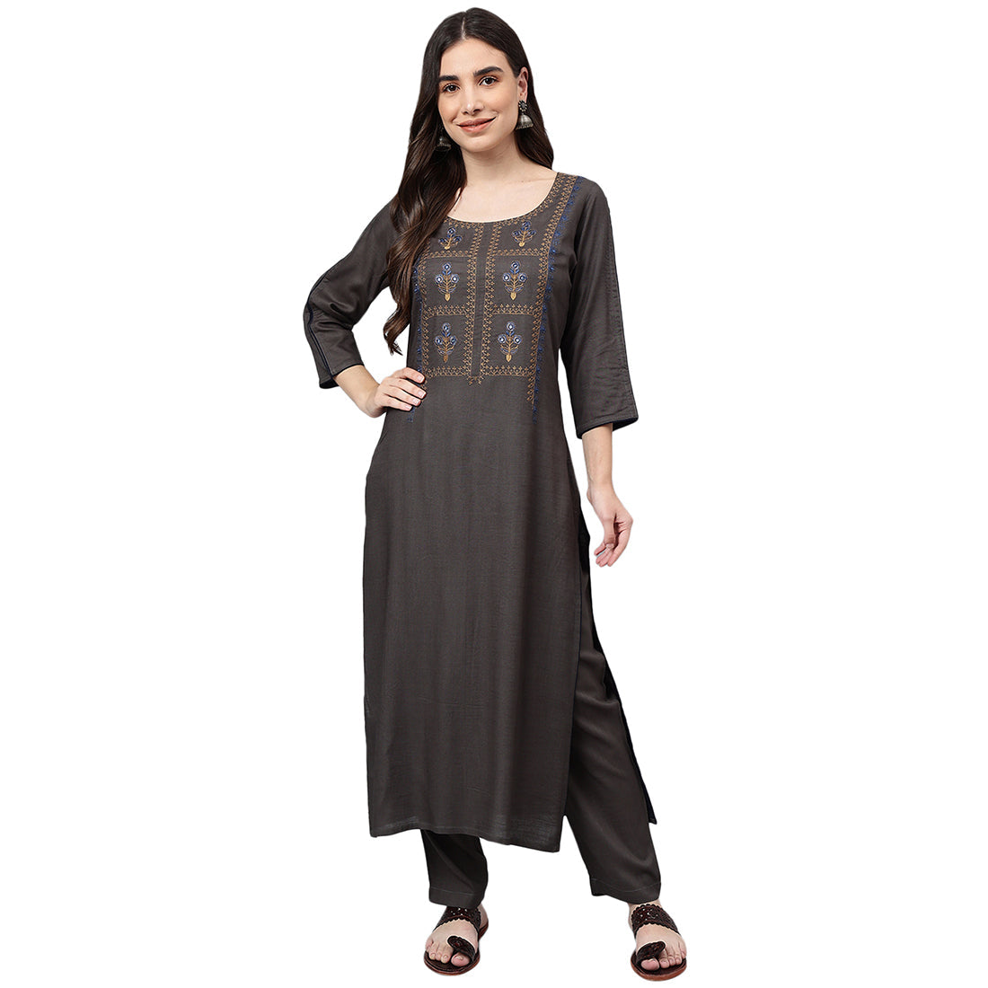 Idalia Grey Embroidered Kurta set