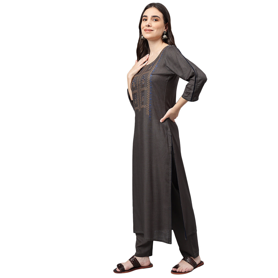 Idalia Grey Embroidered Kurta set