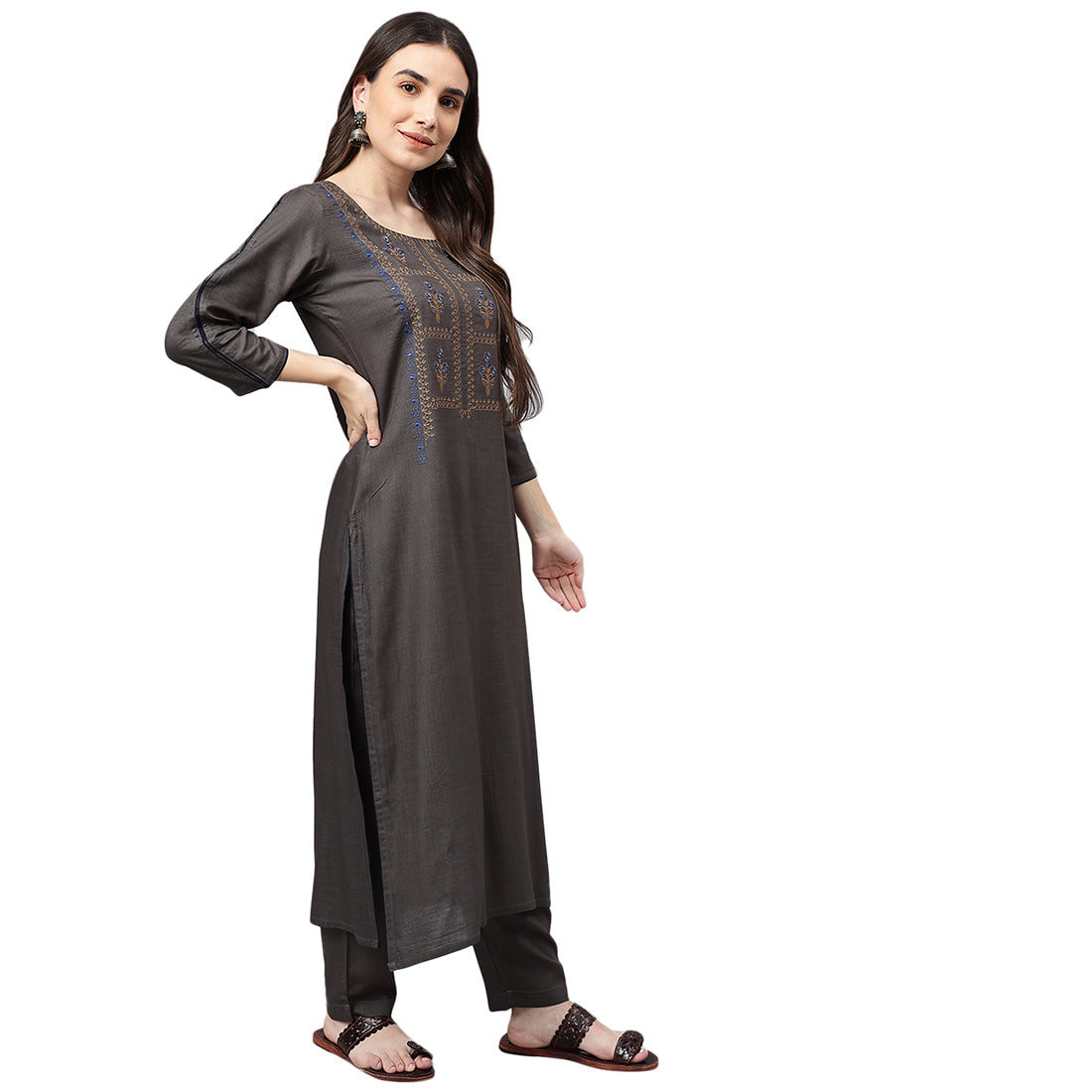Idalia Grey Embroidered Kurta set