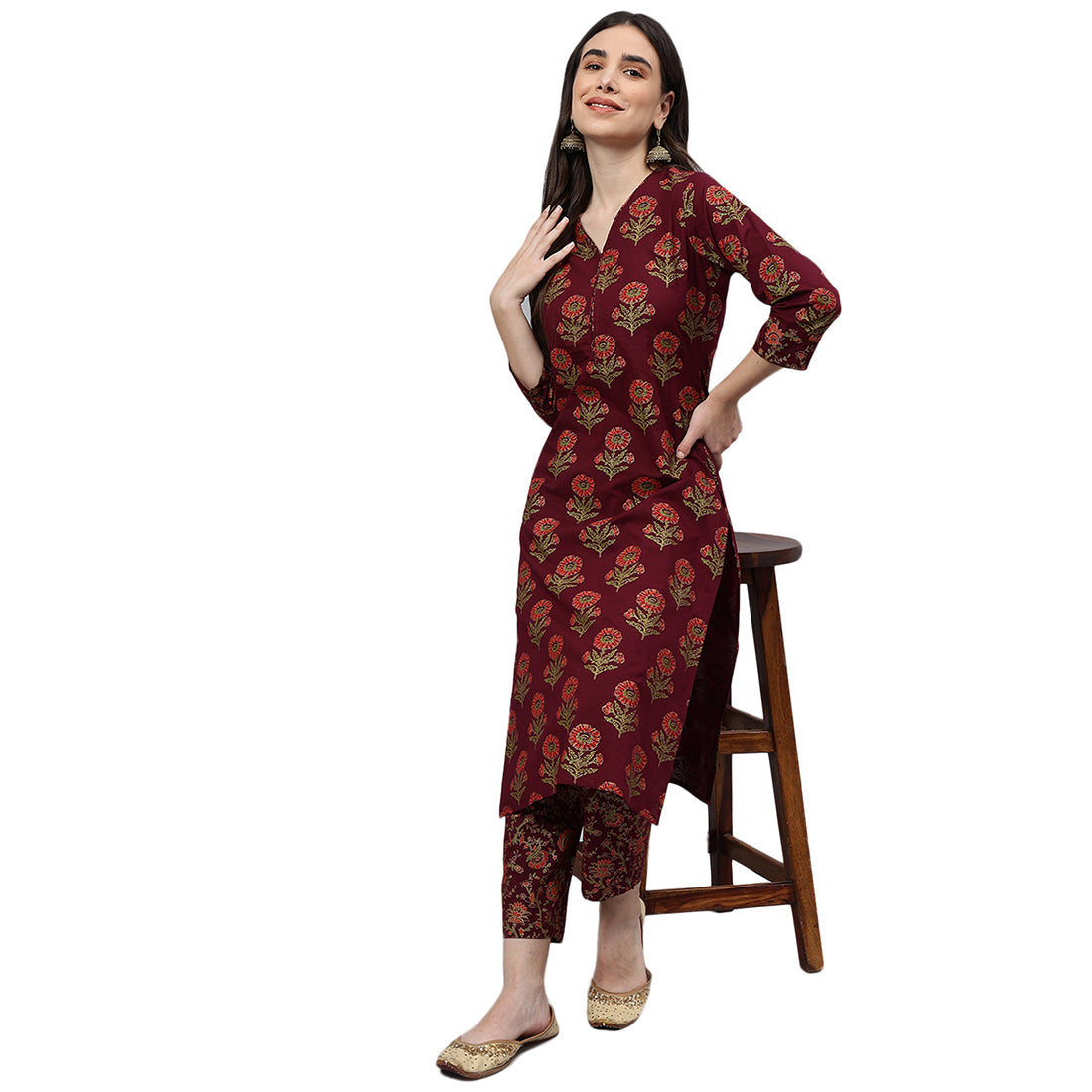 Idalia Maroon Gold Printed Kurta Set