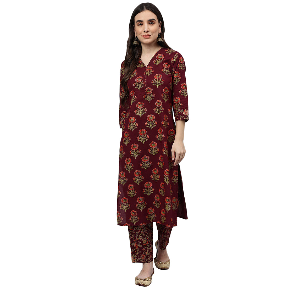 Idalia Maroon Gold Printed Kurta Set