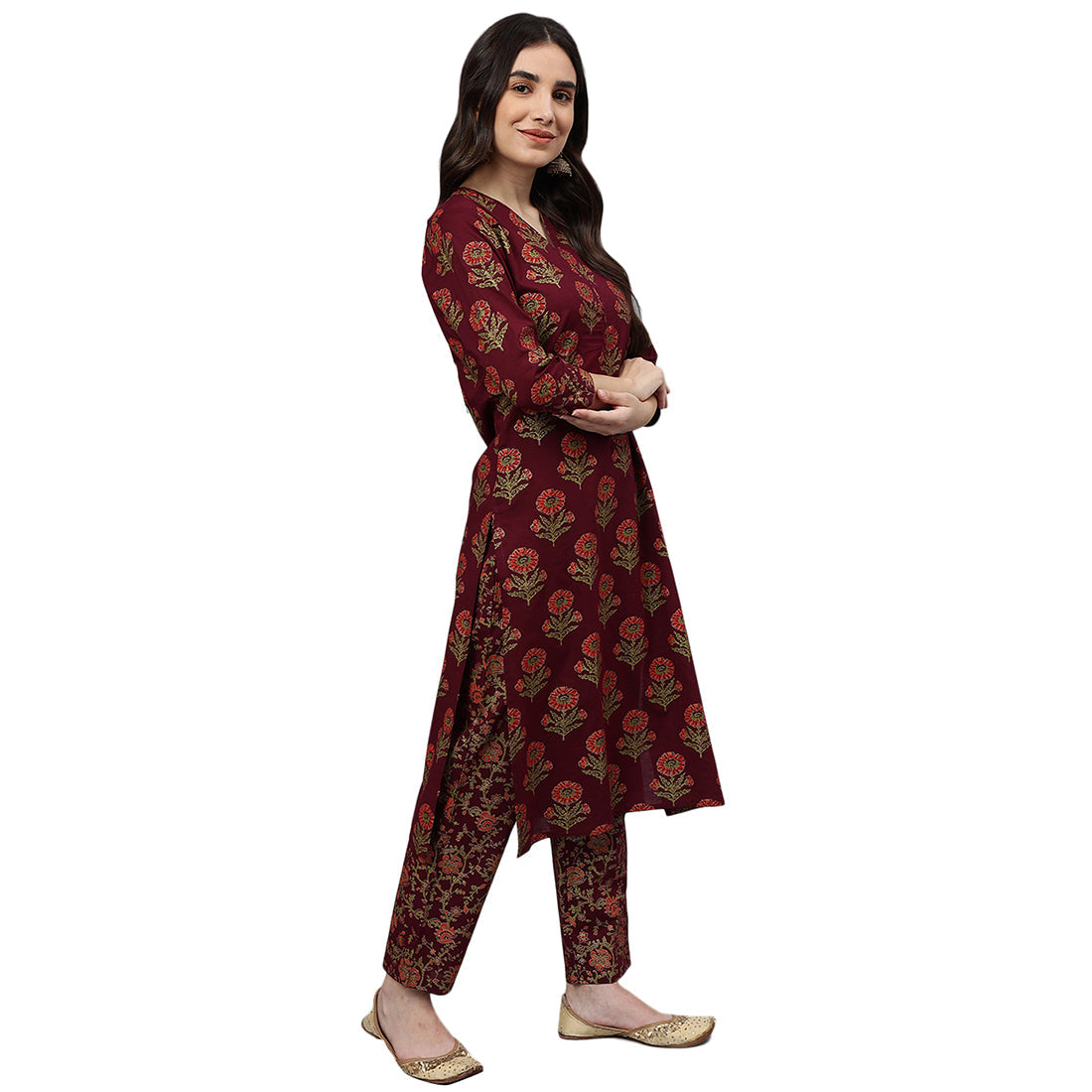 Idalia Maroon Gold Printed Kurta Set
