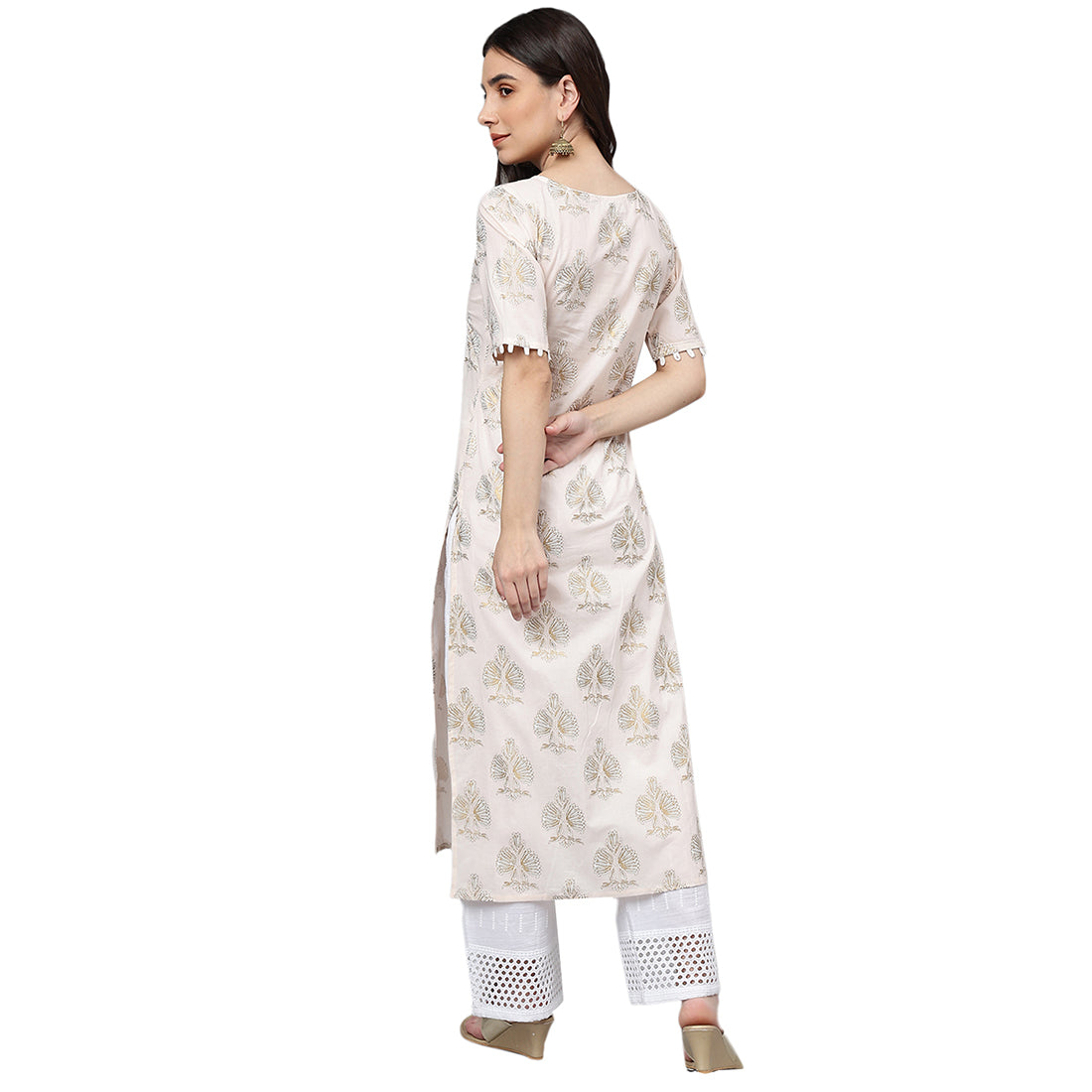 Idalia White Gold Print Kurta With Baby Pink Printed Palazzo