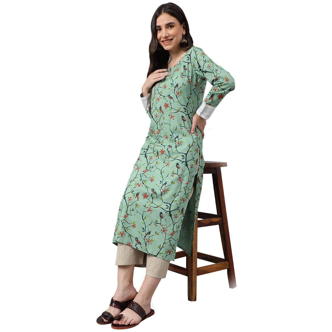 Idalia Multicolour Bird Print Rayon Kurta