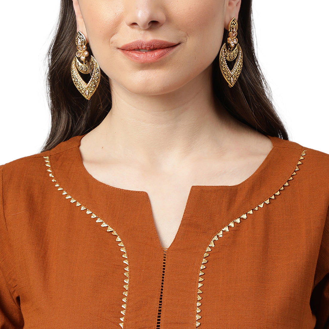 Idalia Solid Brown Cotton Kurta With Printed Pants