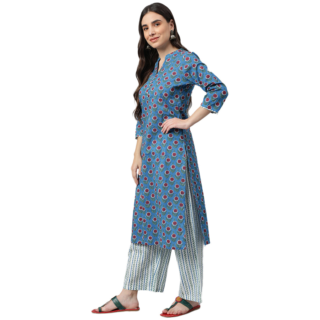 Idalia Royal Blue Printed Kurta With White Printed Palazzo Pants