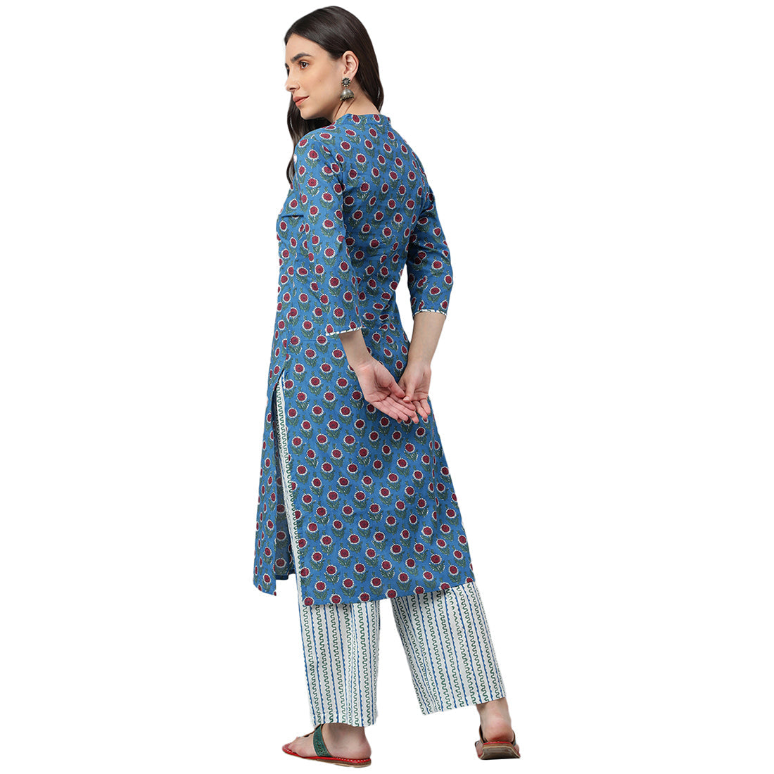 Idalia Royal Blue Printed Kurta With White Printed Palazzo Pants