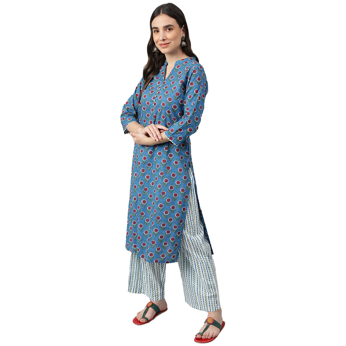 Idalia Royal Blue Printed Kurta With White Printed Palazzo Pants