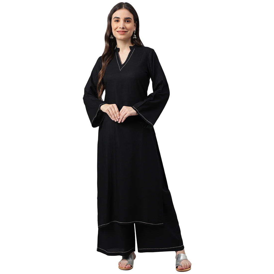 Idalia Black Solid Rayon Kurta Set