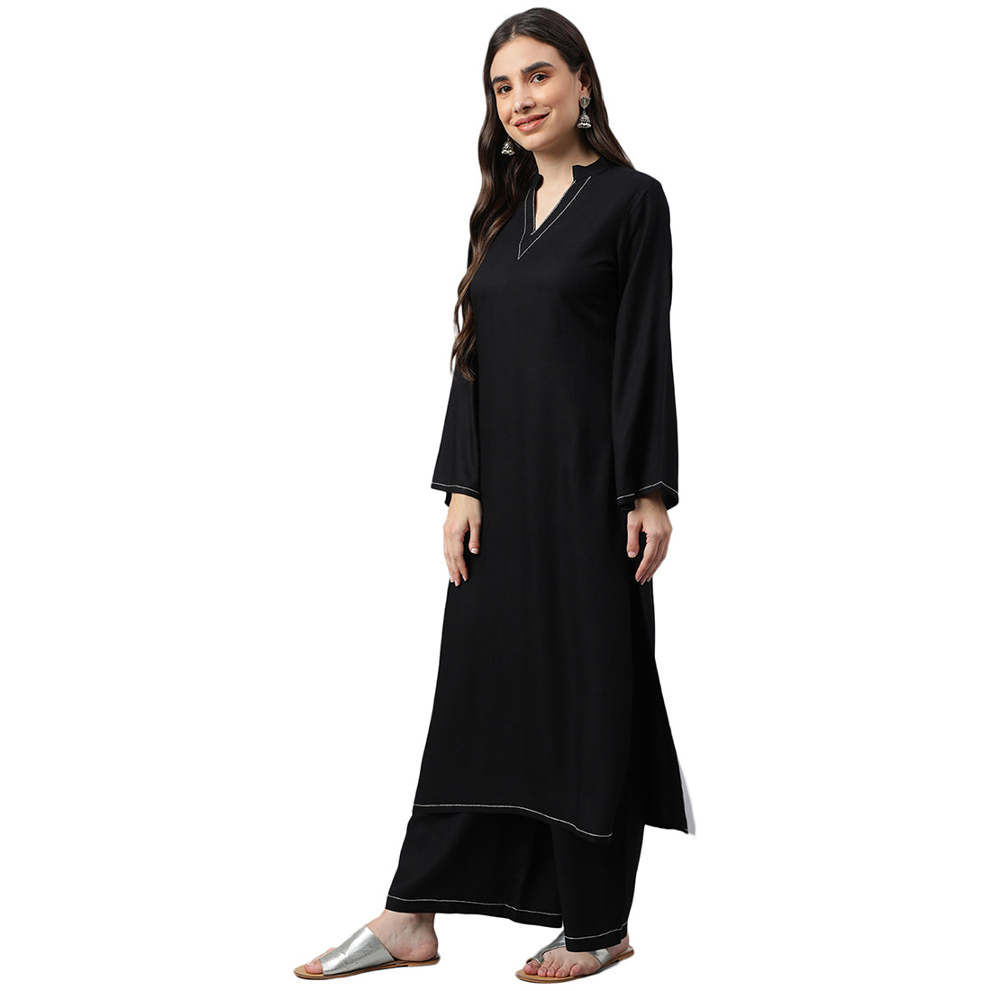 Idalia Black Solid Rayon Kurta Set