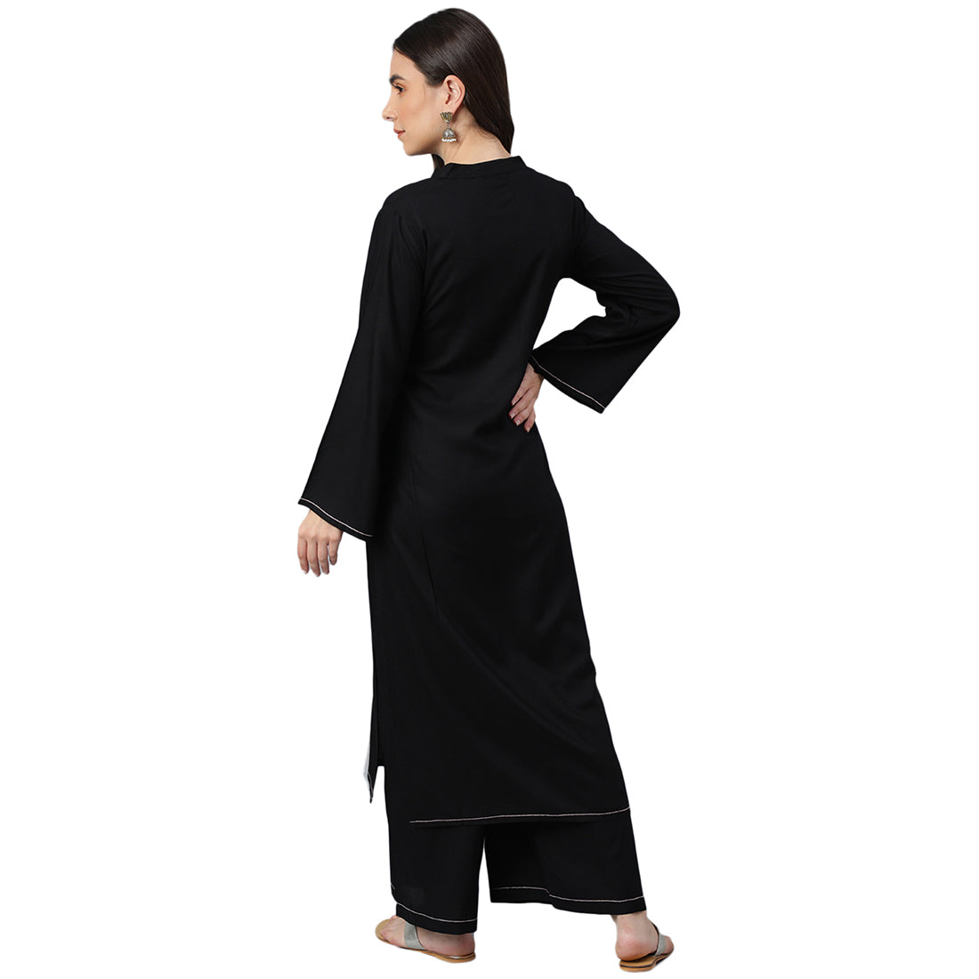 Idalia Black Solid Rayon Kurta Set