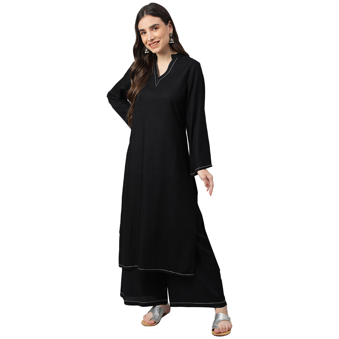 Idalia Black Solid Rayon Kurta Set