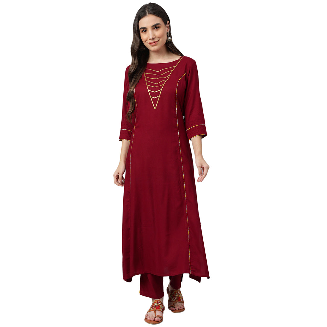 Idalia Gold Print Kurta With Printed Palazzo Pants And Dupatta