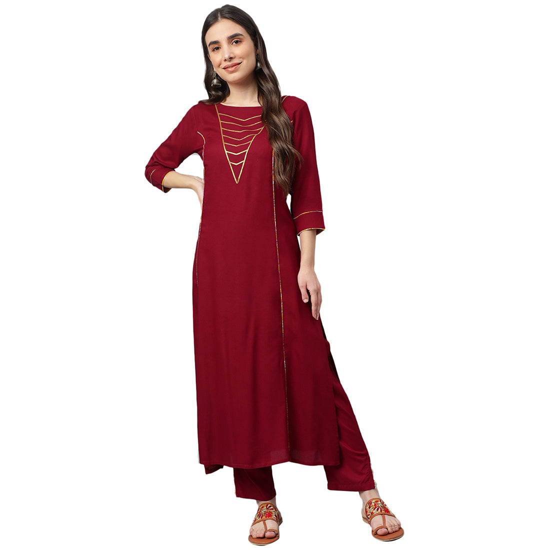 Idalia Gold Print Kurta With Printed Palazzo Pants And Dupatta