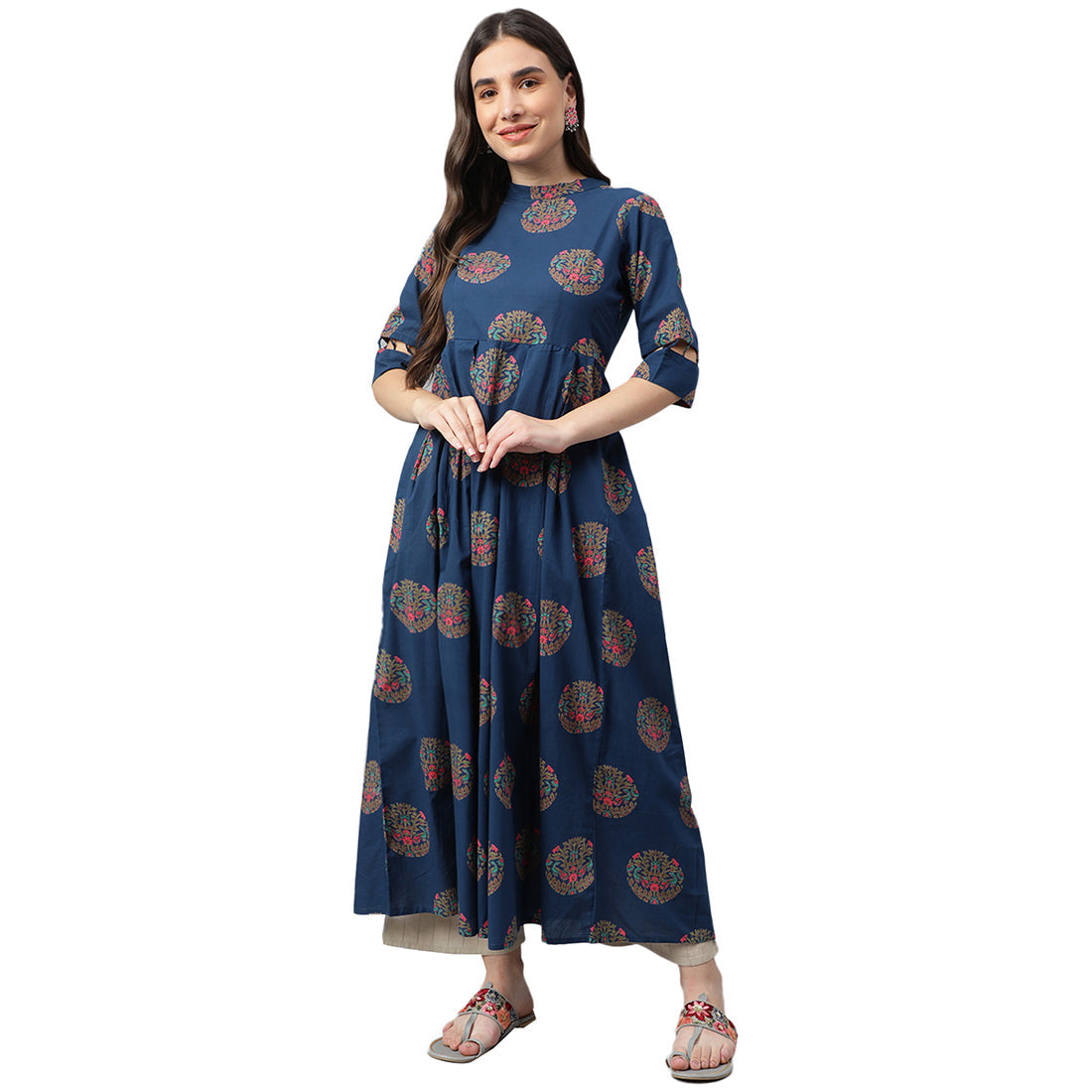 Idalia Blue Box Pleated Cotton Kurta