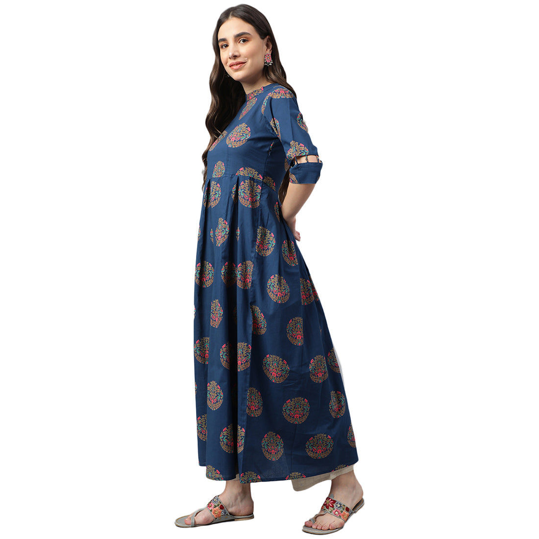 Idalia Blue Box Pleated Cotton Kurta
