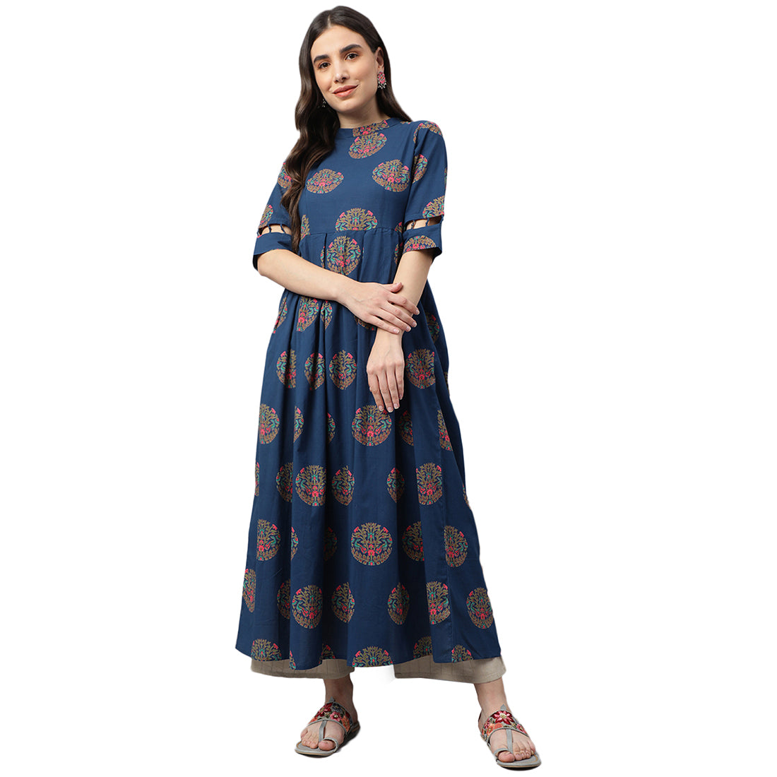 Idalia Blue Box Pleated Cotton Kurta