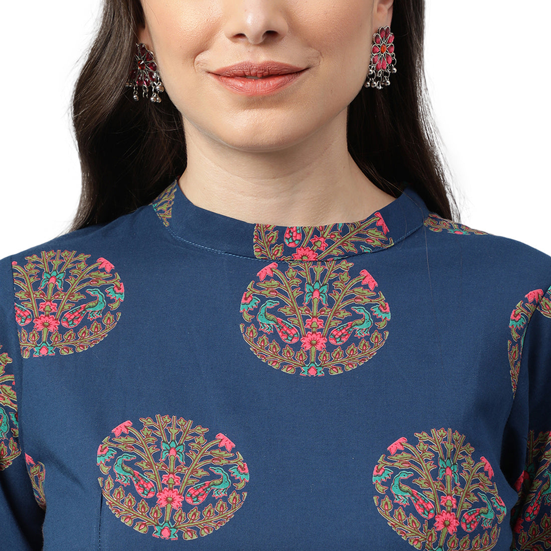 Idalia Blue Box Pleated Cotton Kurta