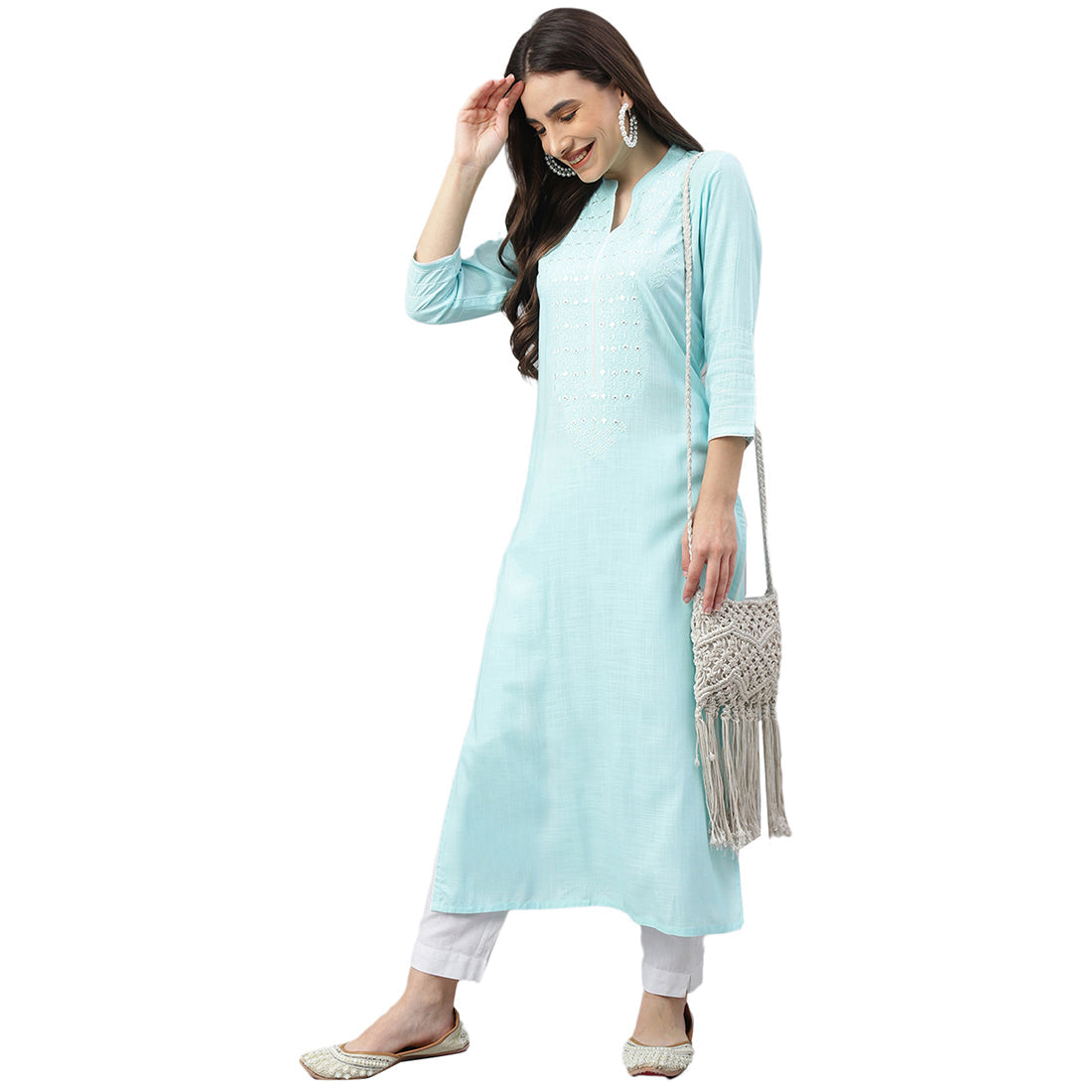 Idalia Sky Blue Embroidered Kurta