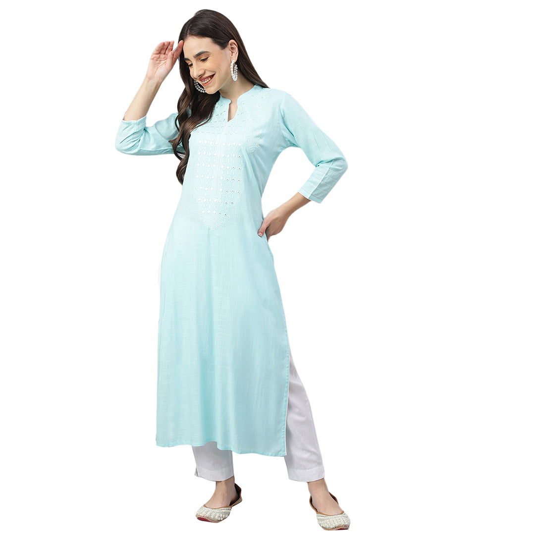 Idalia Sky Blue Embroidered Kurta