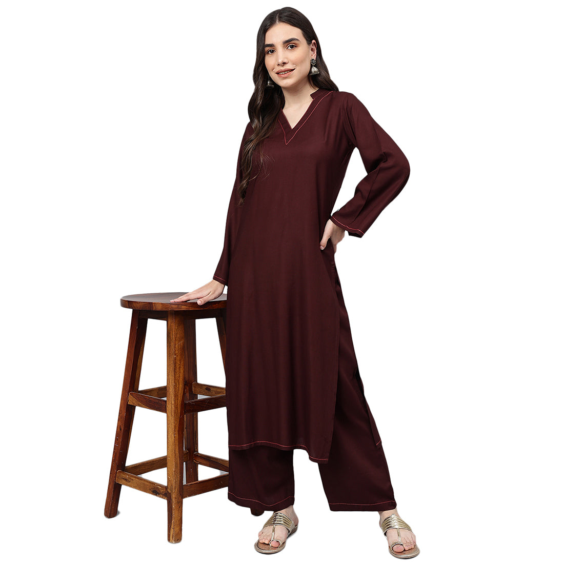 Idalia Solid Coffee Color Rayon Kurta Set