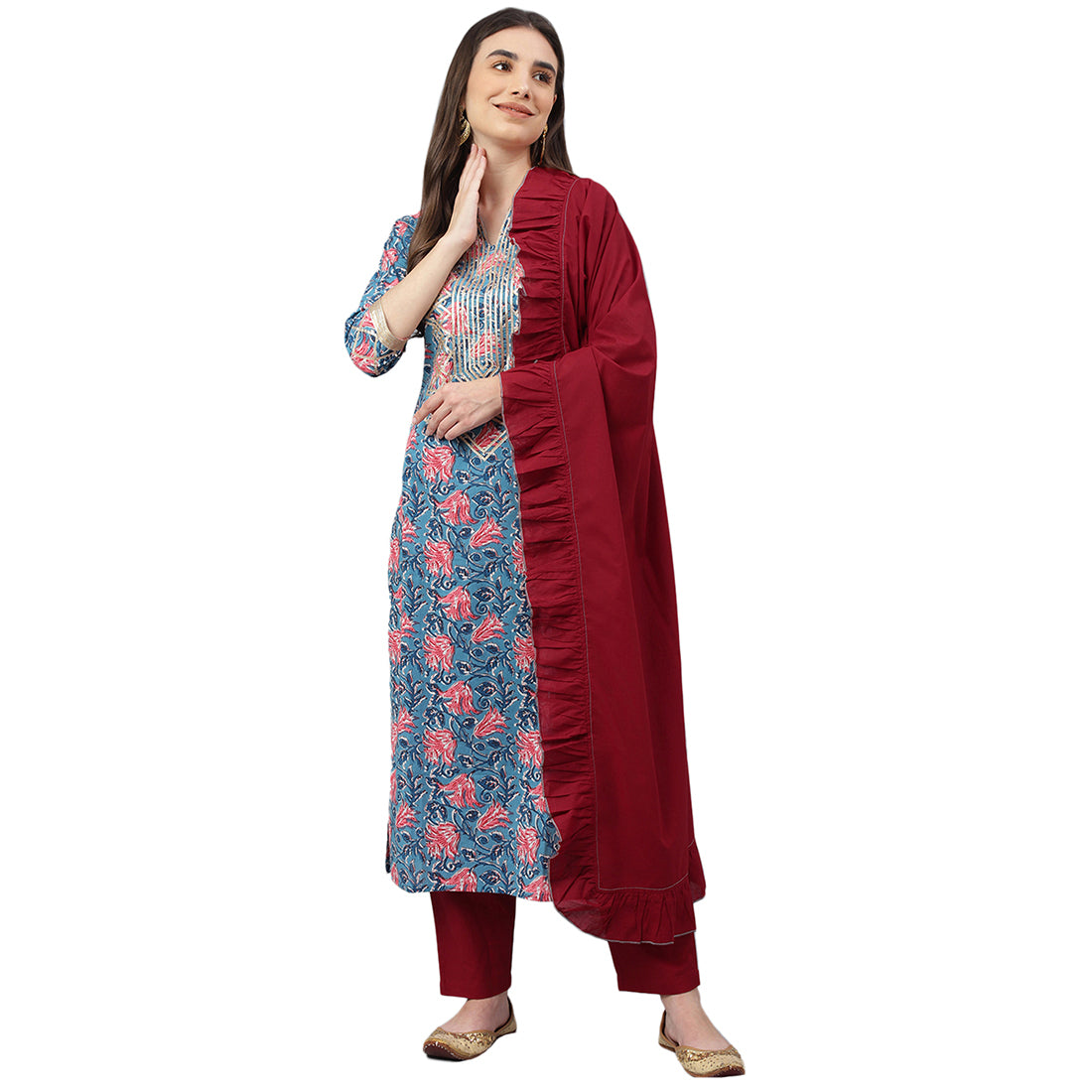Idalia Blue Jaal Print Kurta set with dupatta
