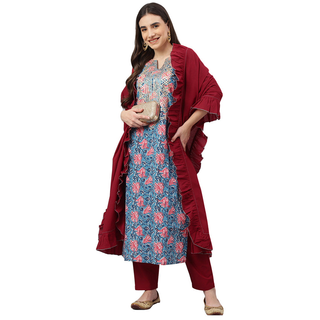 Idalia Blue Jaal Print Kurta set with dupatta