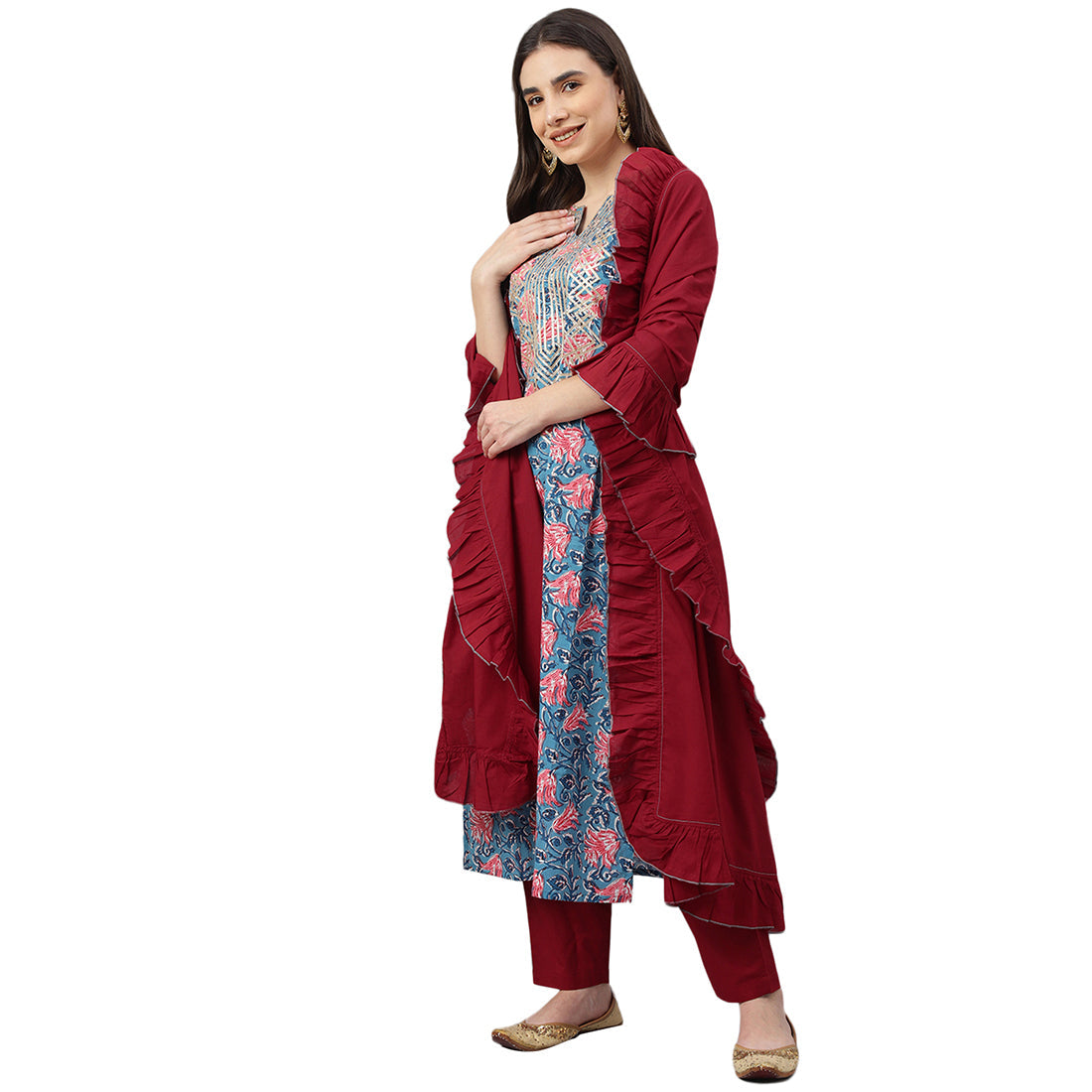 Idalia Blue Jaal Print Kurta set with dupatta