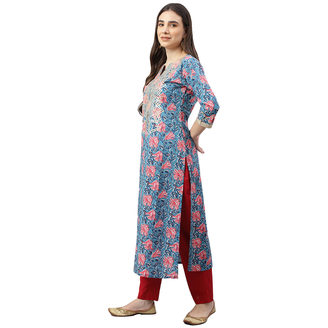 Idalia Blue Jaal Print Kurta set with dupatta