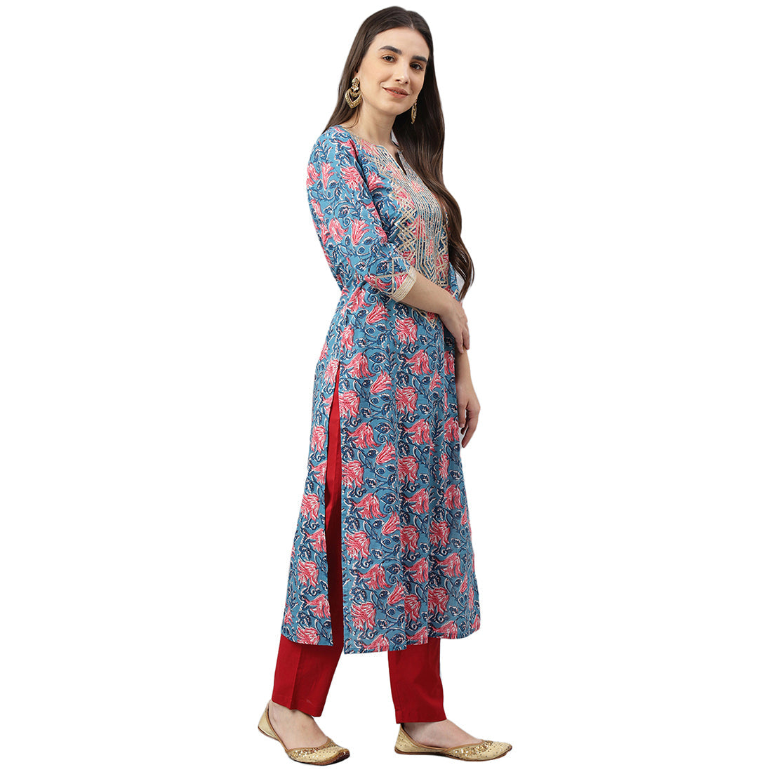Idalia Blue Jaal Print Kurta set with dupatta