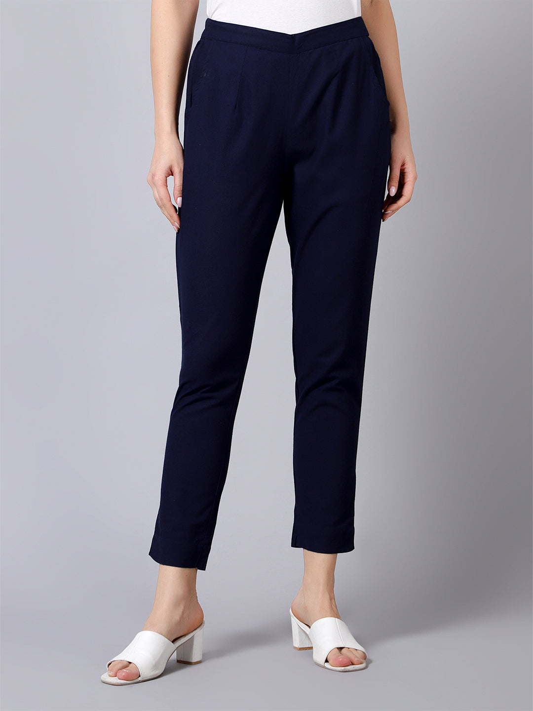 Navy Blue Solid Pants