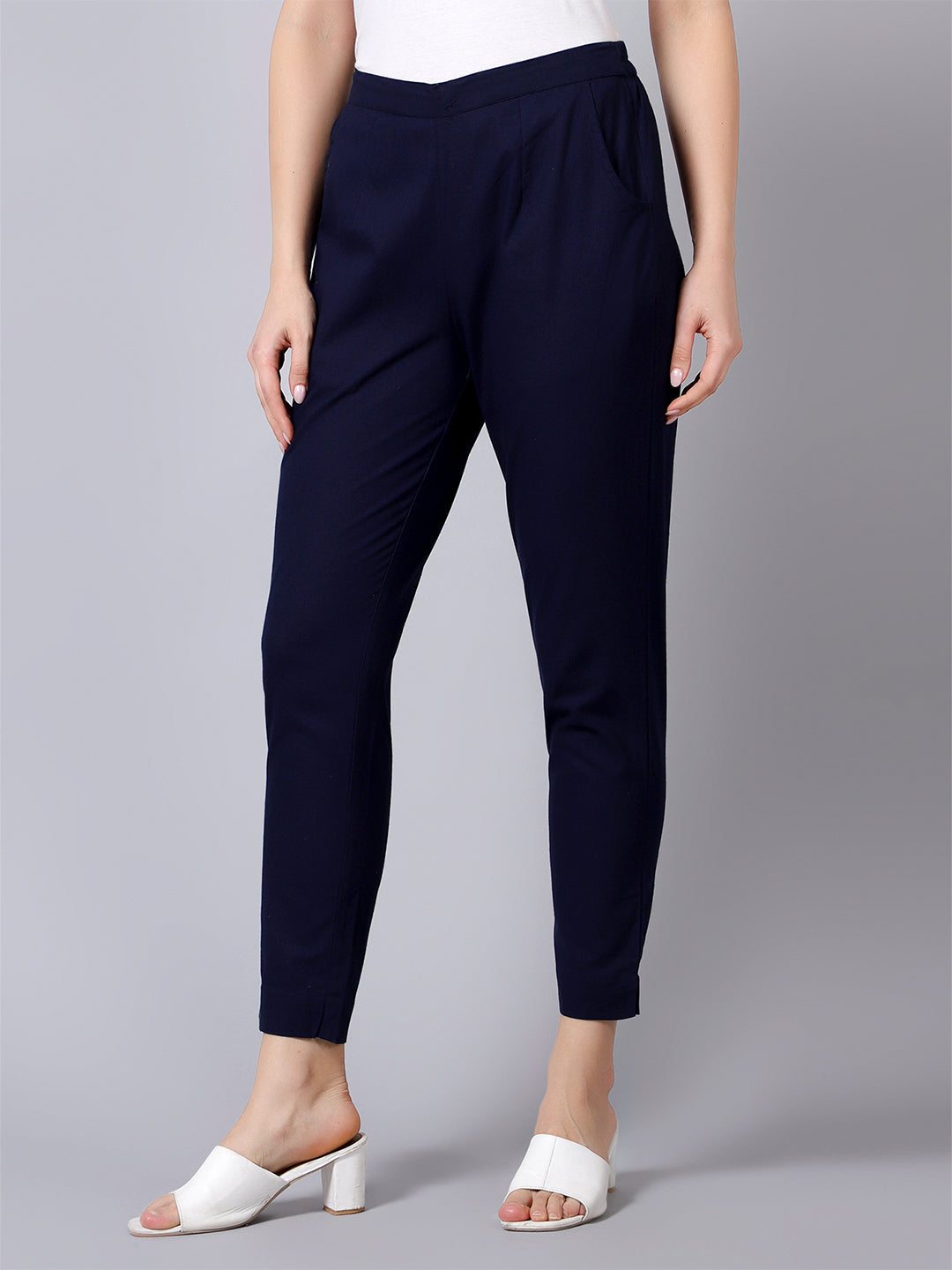 Navy Blue Solid Pants