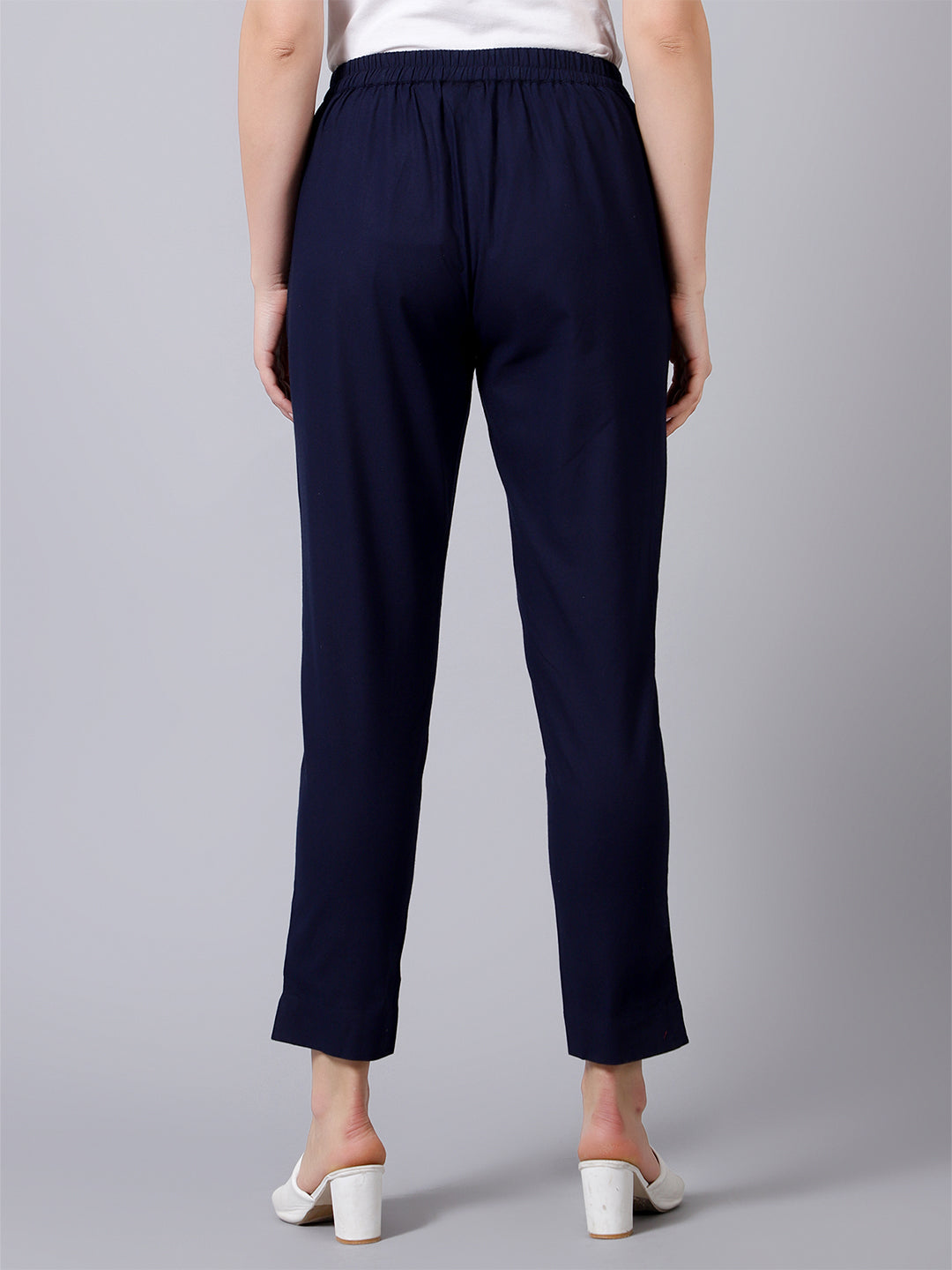 Navy Blue Solid Pants