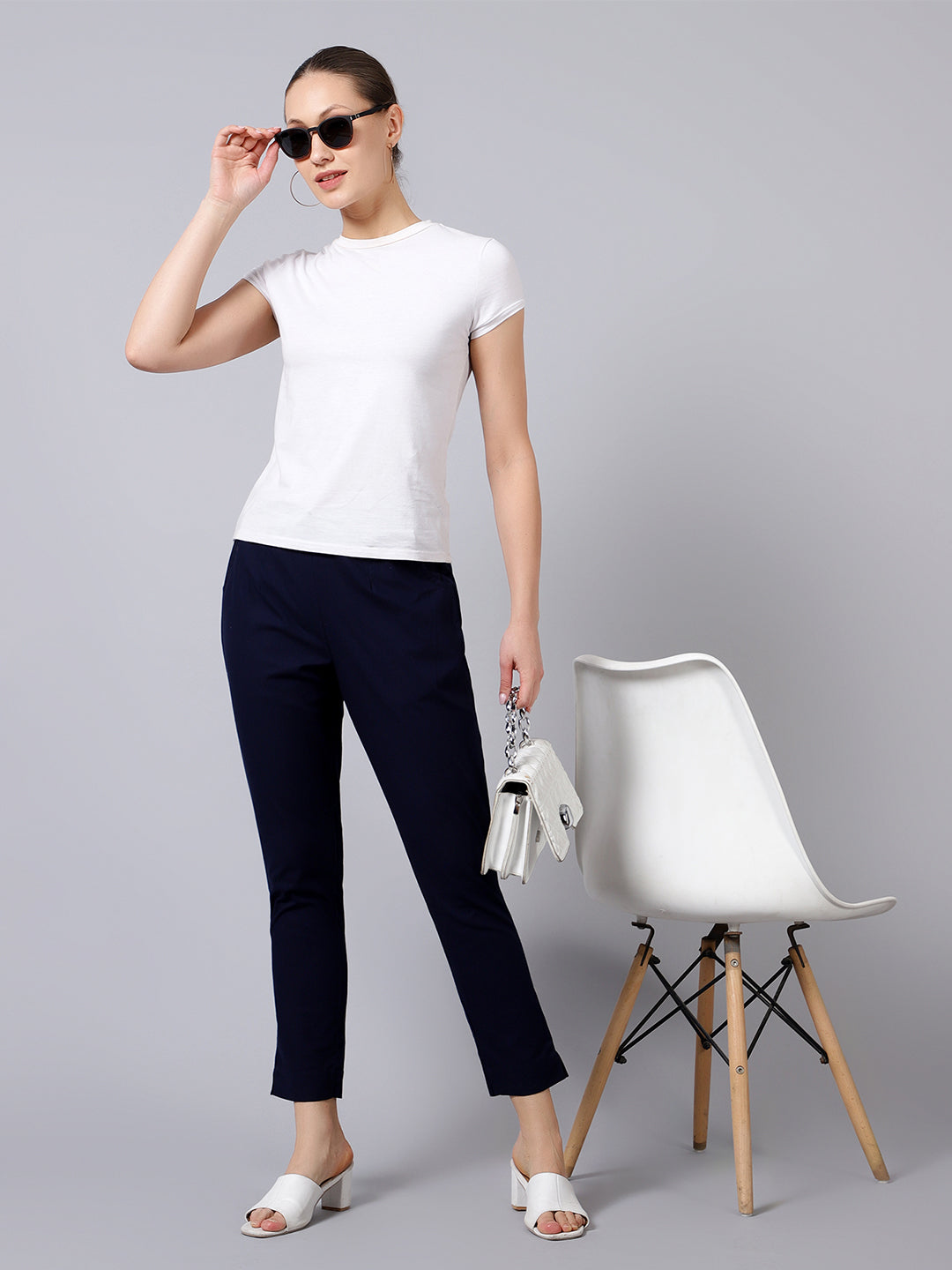 Navy Blue Solid Pants