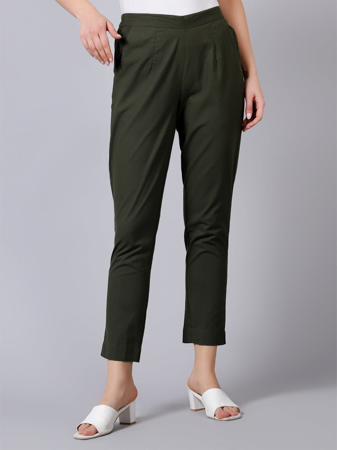 Olive Green Solid Pants