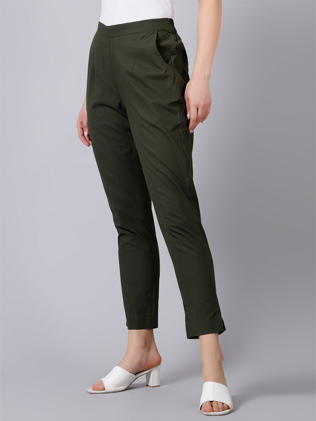 Olive Green Solid Pants