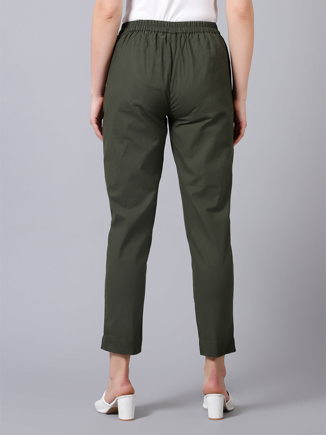 Olive Green Solid Pants