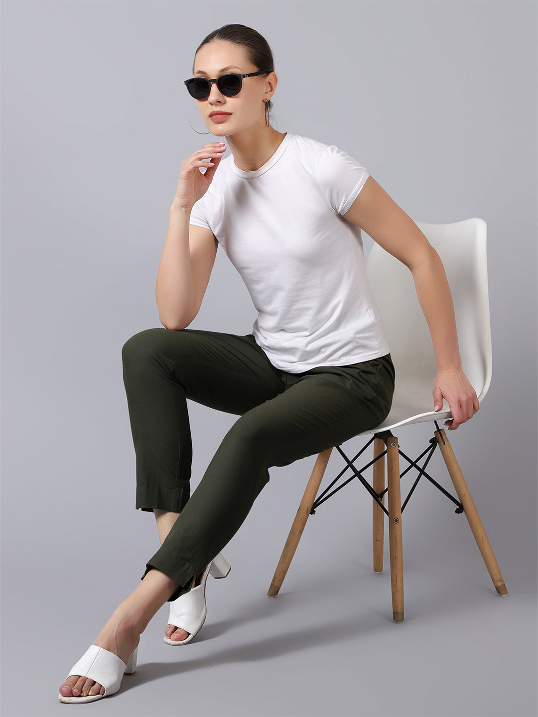 Olive Green Solid Pants