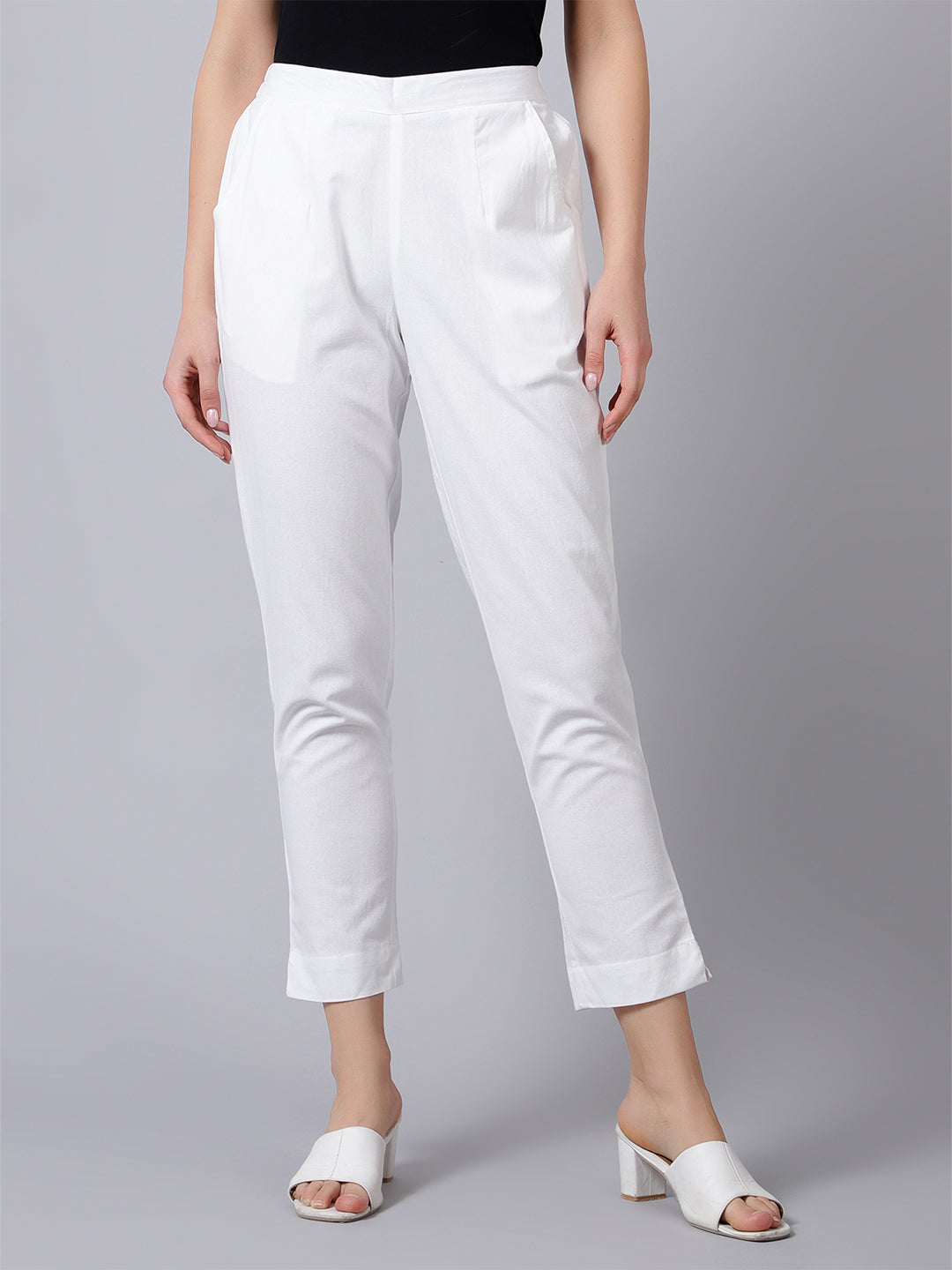 White Solid Pants