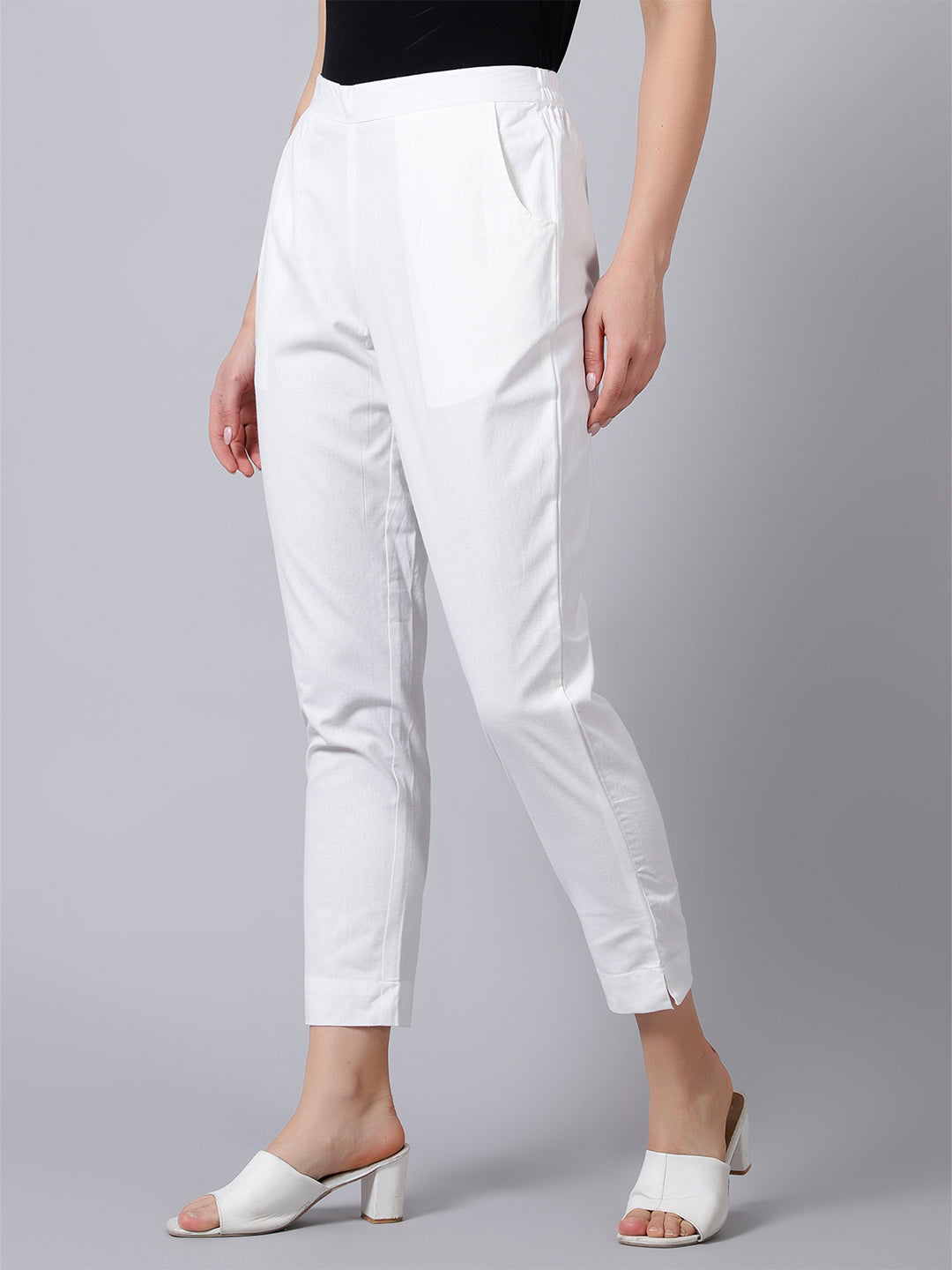 White Solid Pants