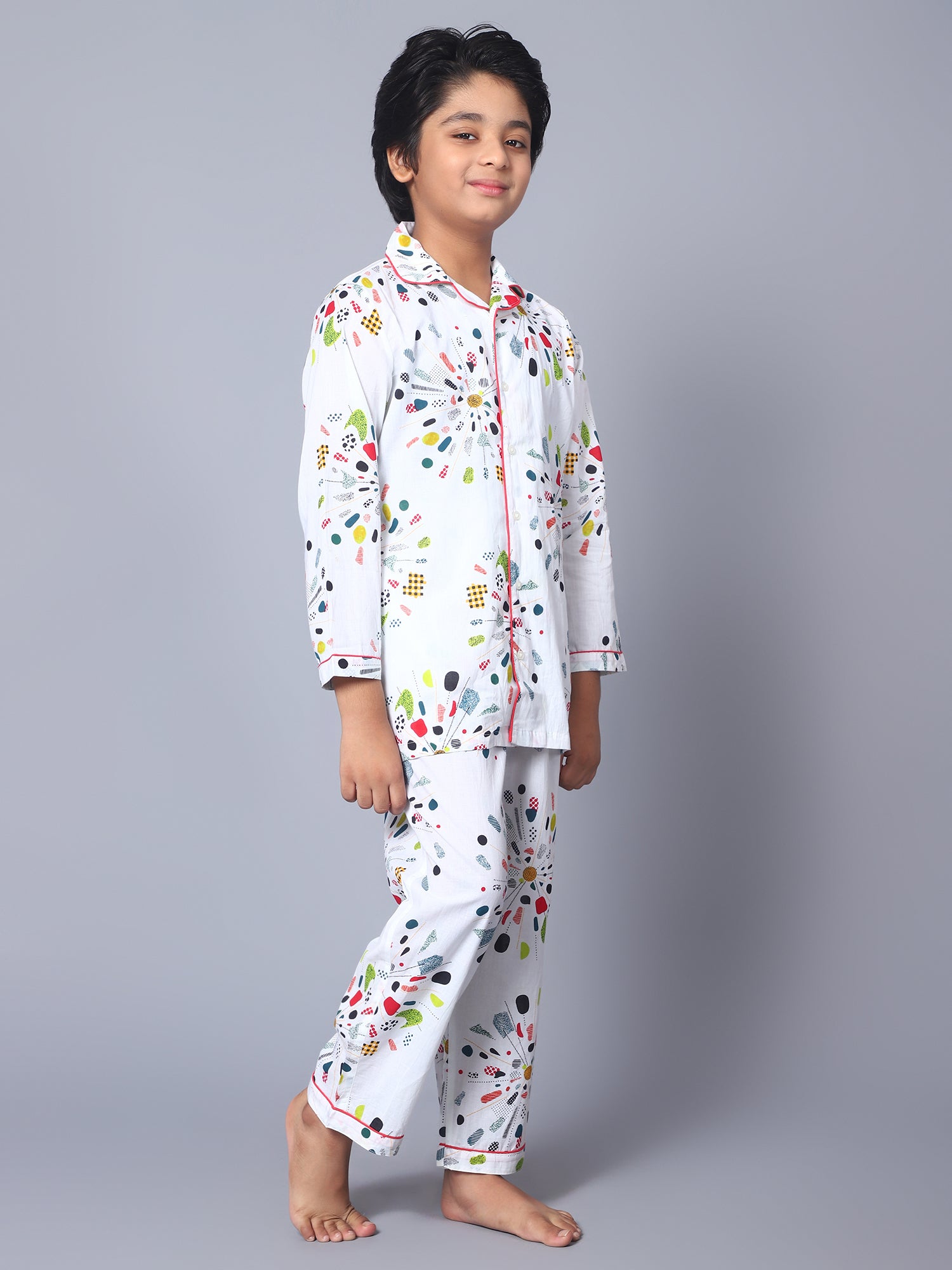Cotton Multicolor Abstract Kids Night Suit For Boys & Girls