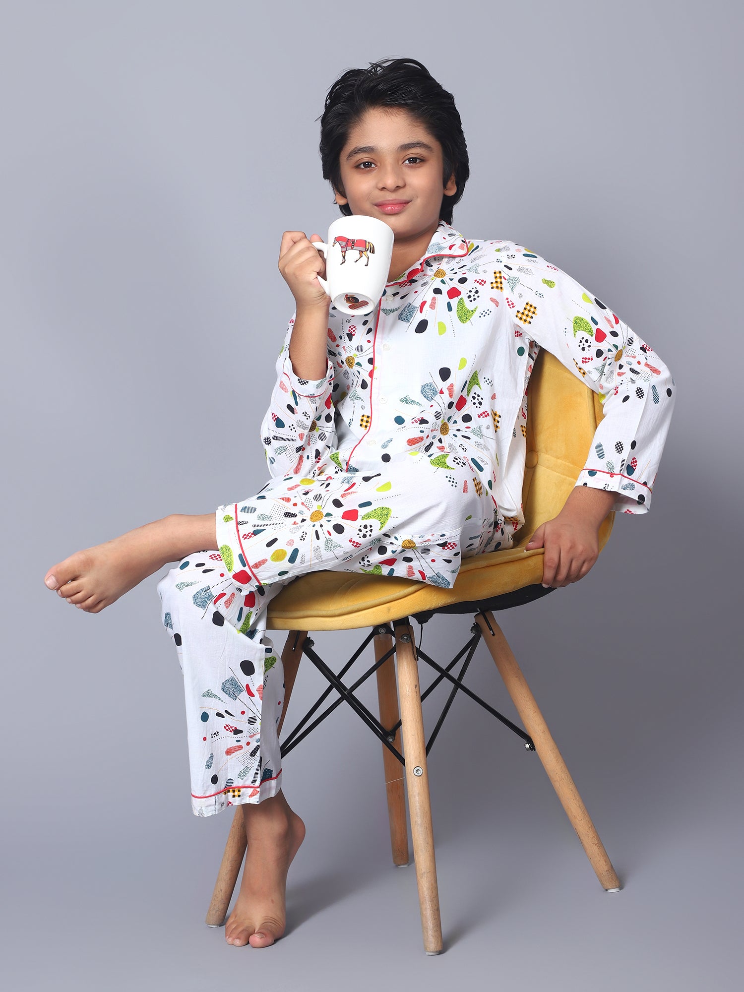 Cotton Multicolor Abstract Kids Night Suit For Boys & Girls