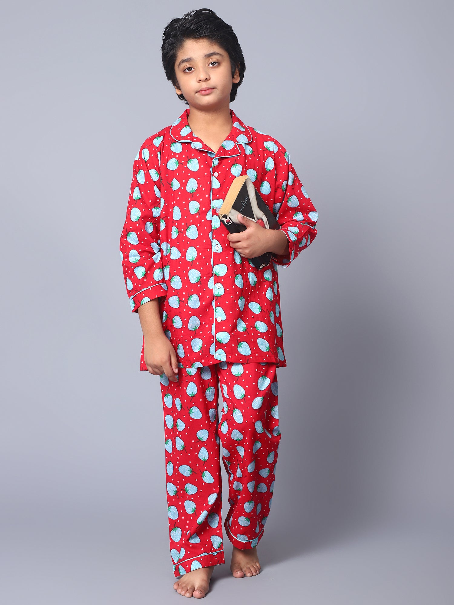Cotton Red & Green Strawberry Kid Night Suit For Boys & Girls