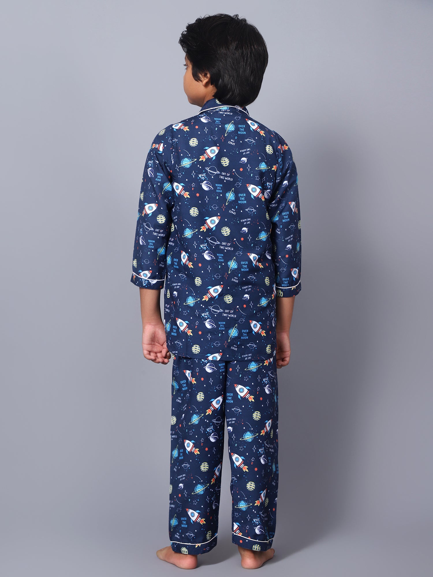 Cotton Dark Blue Space Kids Night Suit For Boys & Girls