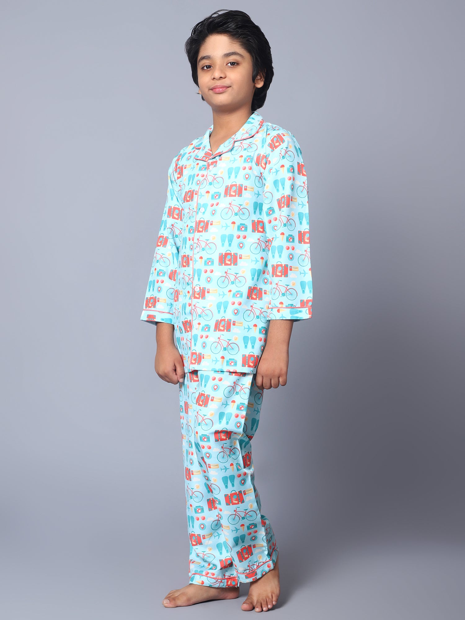 Cotton Red & Blue Travel kid Night Suit For Boys & Girls