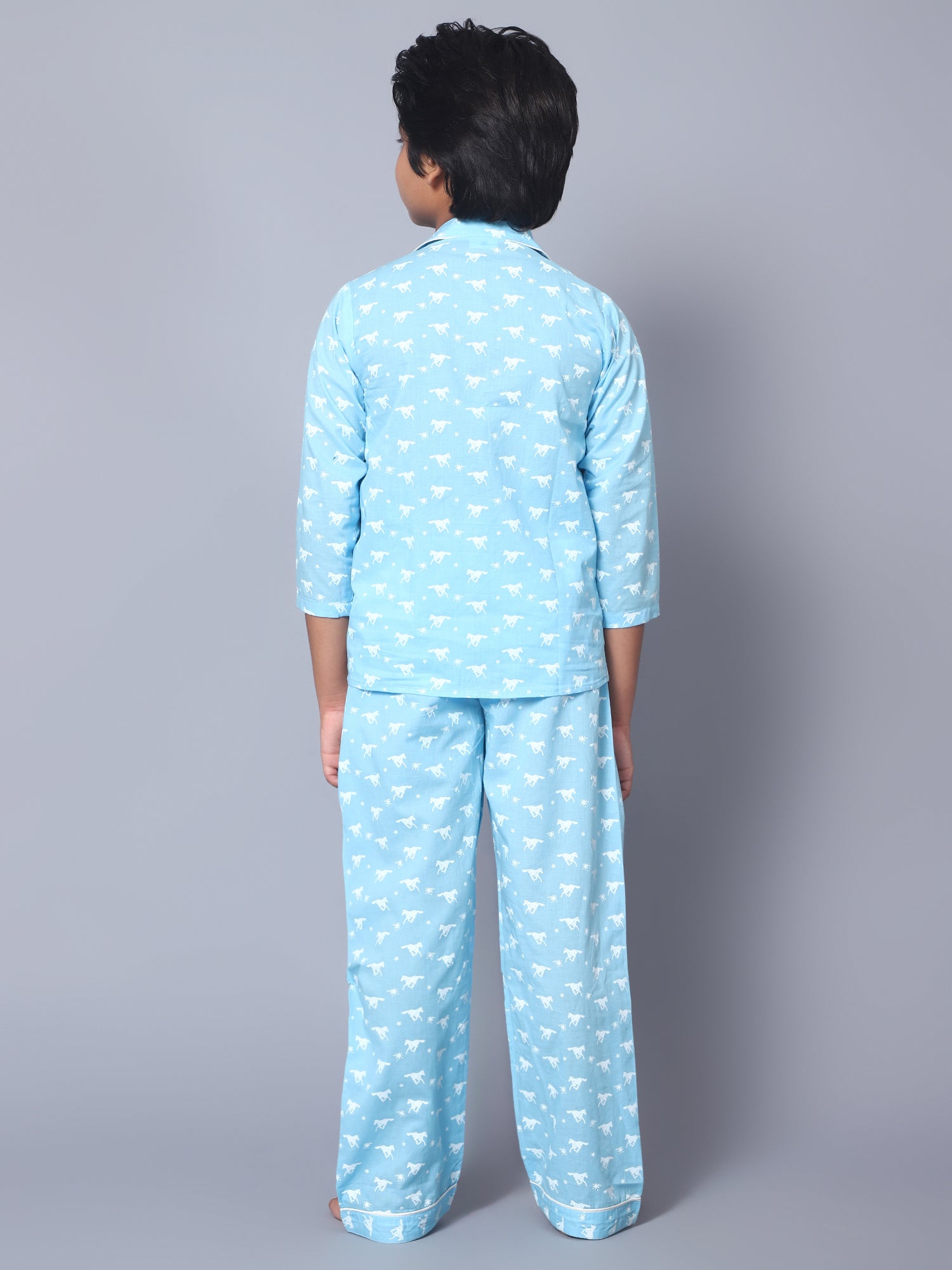 Cotton Blue Horses Kid Night Suit For Boys & Girls