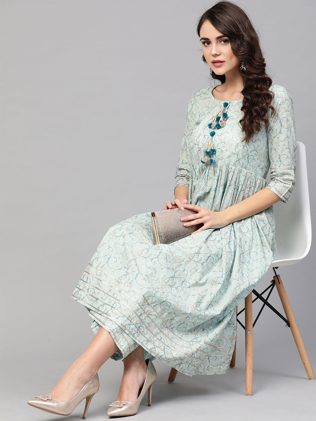 Light Green Printed Flared Kurta Set