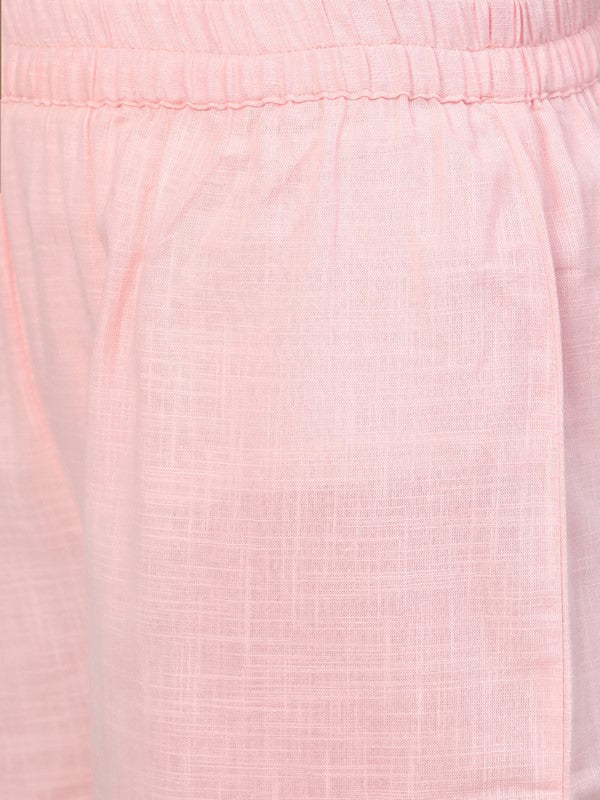 Baby Pink Solid Kurta With Palazzo Pants Online - Idalia